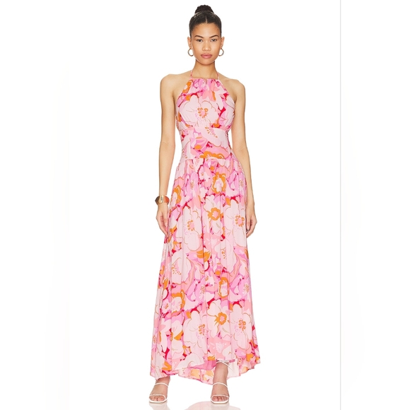 MINKPINK Dresses & Skirts - MINKPINK Josie Pink Floral Halter Maxi Dress Resort Vacation Wedding Guest L